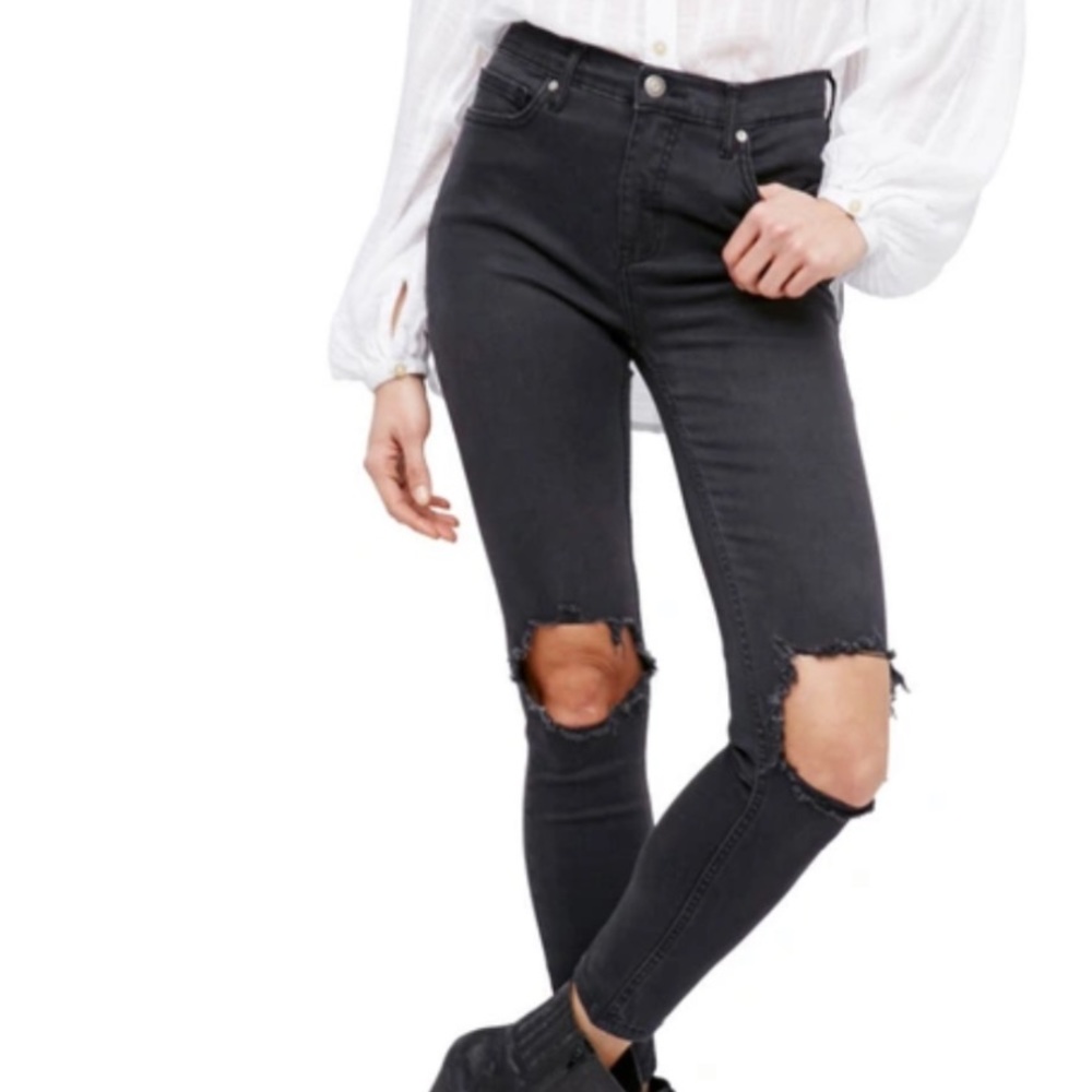 Free People High Rise Busted Knee Skinny Denim Jeans Size 31